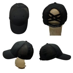 NWOT BLOGILATES Black Criss Cross Back Ponytail Cap Athletic Workout Hat